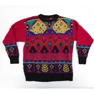 Vintage Pandora Sweater‎ Womens Medium Red Geometric Pullover Winter